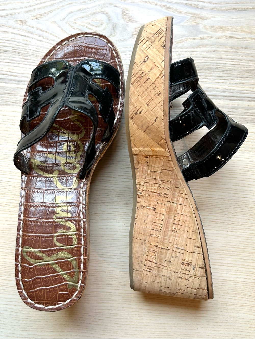 Sam Edelman Black Patent Leather Platform Slides Sandals Summer Size 7.5